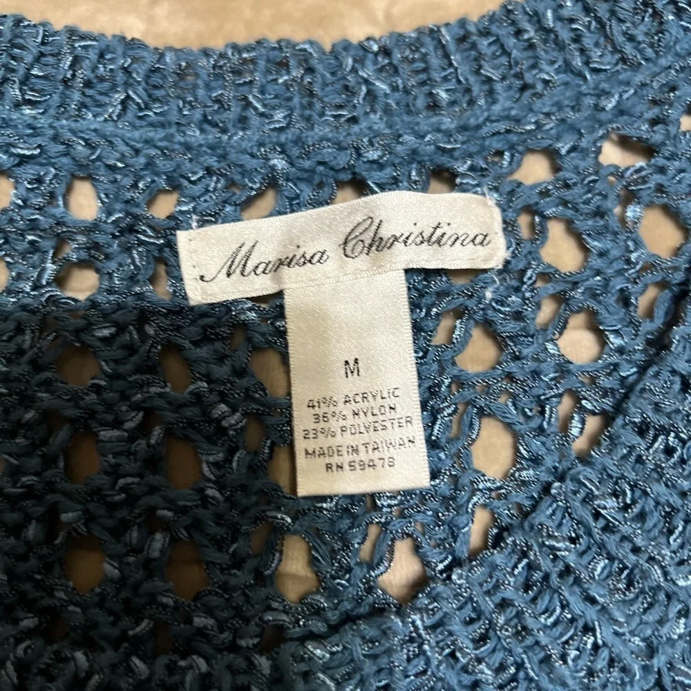 Marisa Christina Blue Crew Neck Sweater with Open-Knit Texture